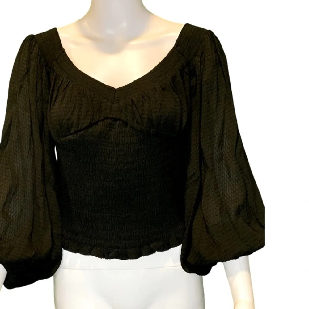 NWT AllSaints Tia Black Puff Sleeve Top - Sz 10